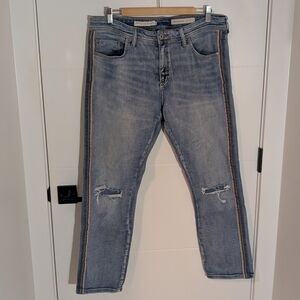 Pilcro & The Letterpress Anthropologie Slim Boyfriend Jeans Ribbon Trim Size 31